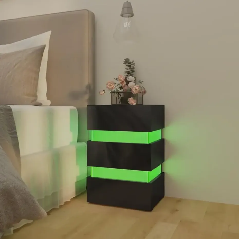 vidaXL Nachtkastje LED 45x35x67 cm bewerkt hout hoogglans zwart