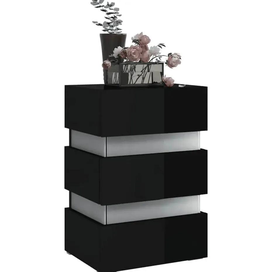 vidaXL Nachtkastje LED 45x35x67 cm bewerkt hout hoogglans zwart