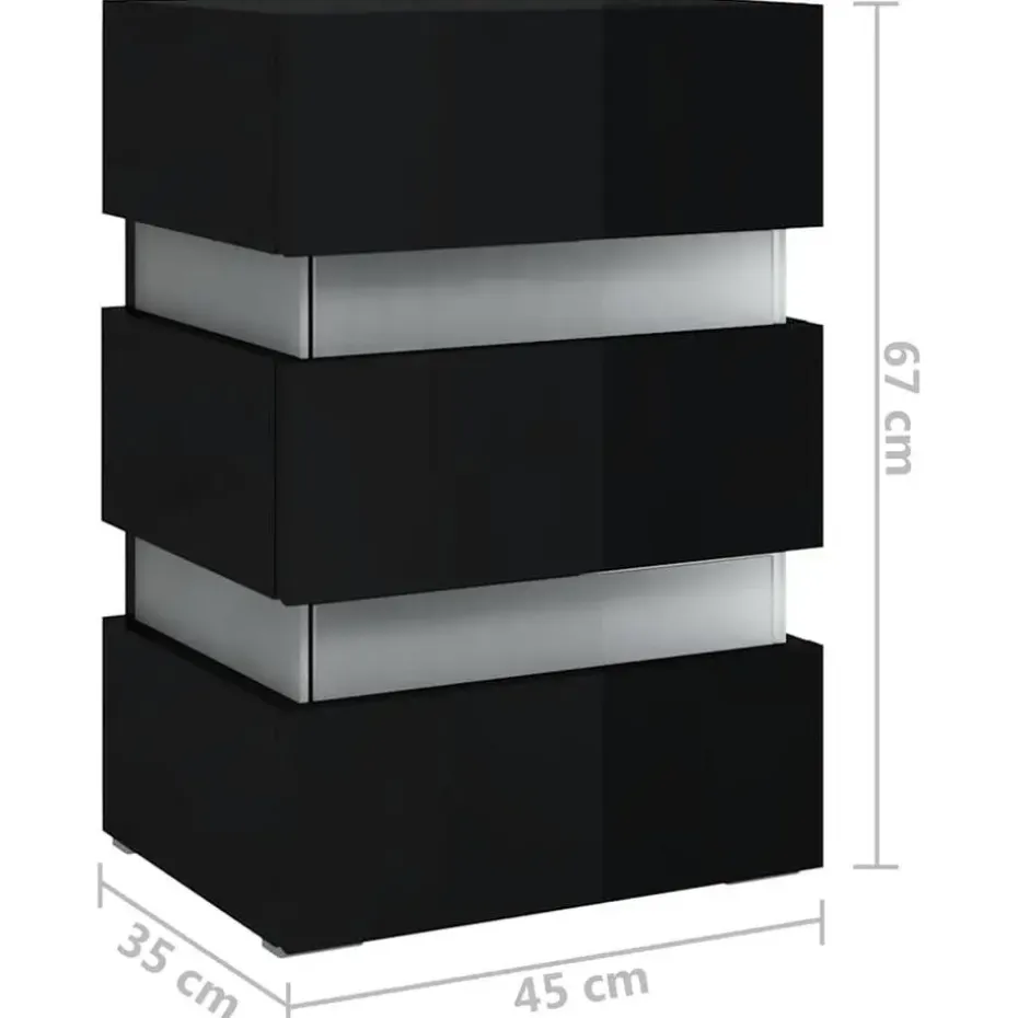 vidaXL Nachtkastje LED 45x35x67 cm bewerkt hout hoogglans zwart