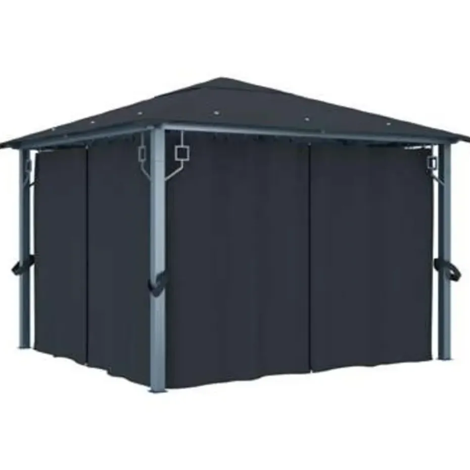 VIDAXL Prieel met gordijn 300x300 cm aluminium antraciet