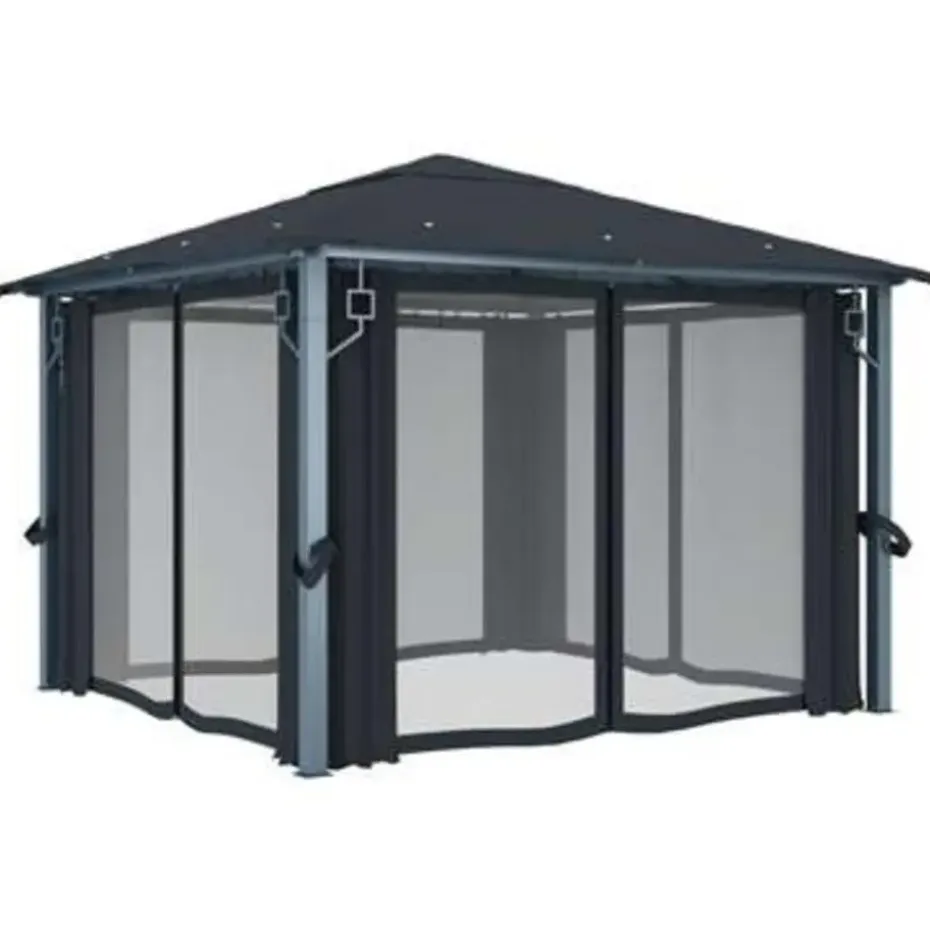 VIDAXL Prieel met gordijn 300x300 cm aluminium antraciet