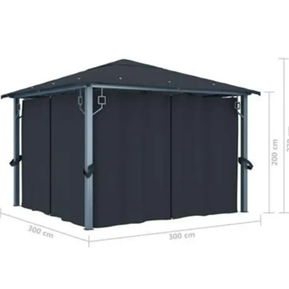 VIDAXL Prieel met gordijn 300x300 cm aluminium antraciet