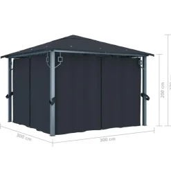 VIDAXL Prieel met gordijn 300x300 cm aluminium antraciet