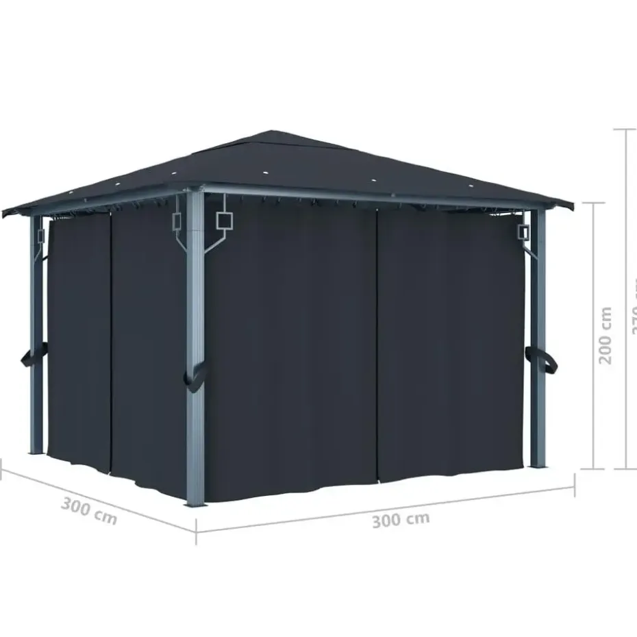 VIDAXL Prieel met gordijn 300x300 cm aluminium antraciet