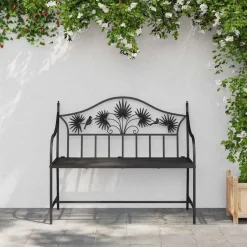 vidaXL Tuinbank met vogels en bloemen ontwerp -Zwart - Staal - 104x52.5x89 cm
