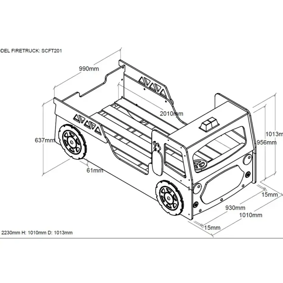 Vipack bed Brandweer - rood - incl. LED - 101x101x223 cm