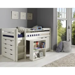 Vipack halfhoogslaper Pino met bureau - incl. lades/kast - wit - 114x105x209,3 cm