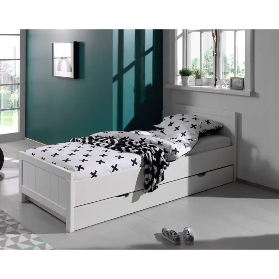 Vipack rolbed Erik op wielen - wit - 18,5x94x199 cm