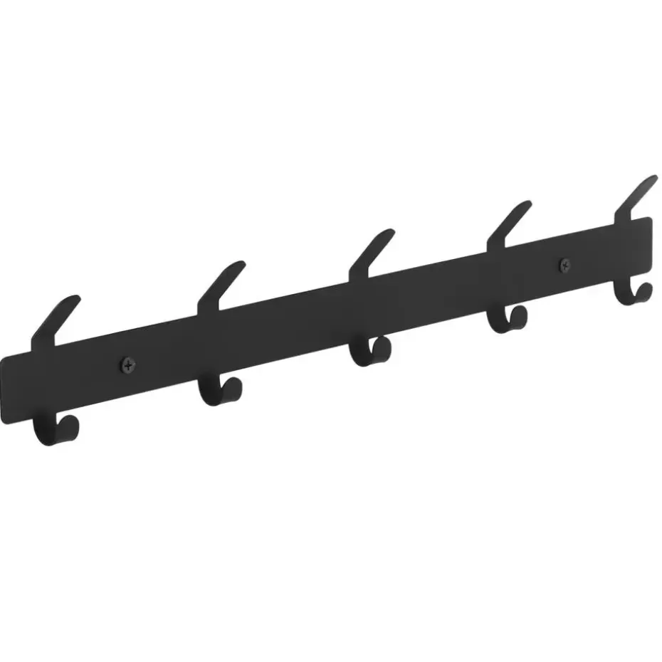 Wand Kapstok in Metaal, Hangende Muurkapstok van 49 cm Lang met 10 Haken, Zwart