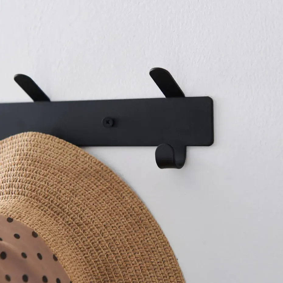 Wand Kapstok in Metaal, Hangende Muurkapstok van 49 cm Lang met 10 Haken, Zwart