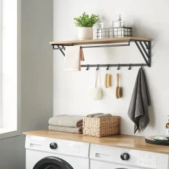 Wandkapstok - industriële look - 7 haken - 90x26x30 cm - lichte eik