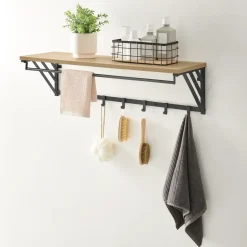 Wandkapstok - industriële look - 7 haken - 90x26x30 cm - lichte eik