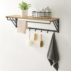 Wandkapstok - industriële look - 7 haken - 90x26x30 cm - lichte eik