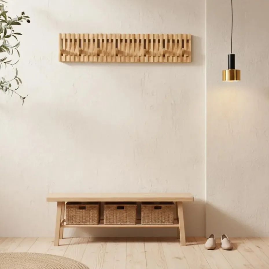 Wandkapstok - Kapstok met 28 verstelbare Haken - 87 cm lengte - Bamboe