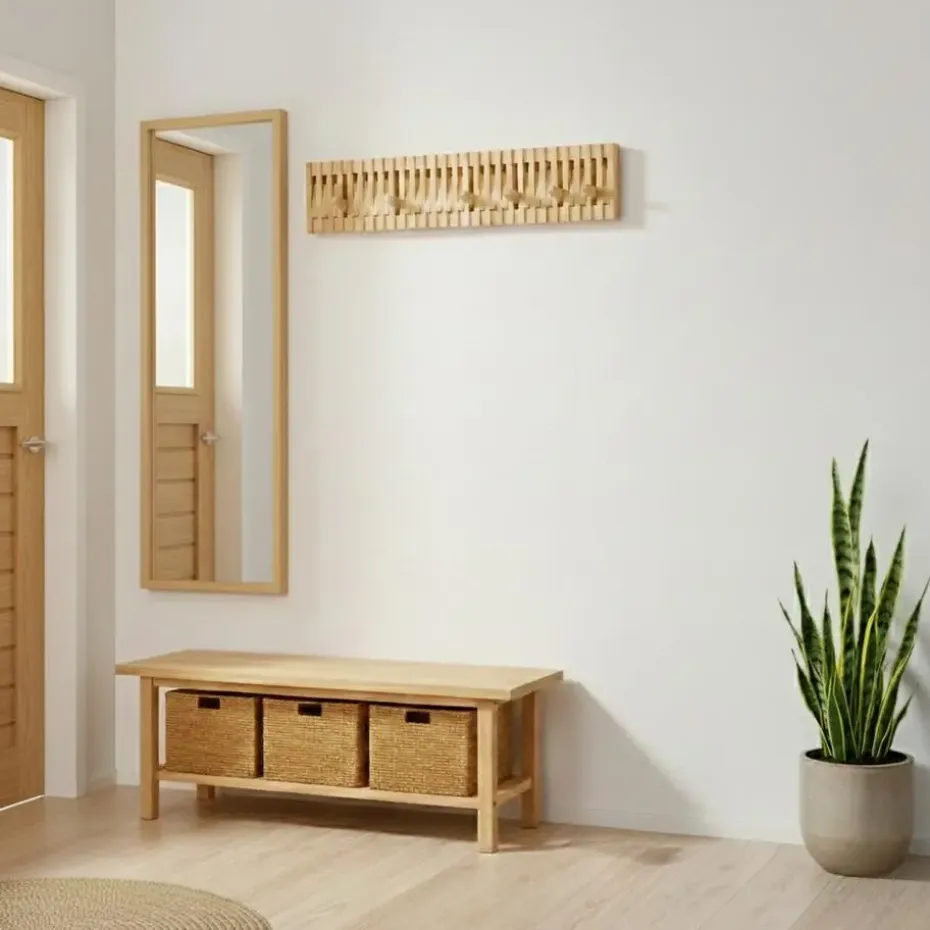 Wandkapstok - Kapstok met 28 verstelbare Haken - 87 cm lengte - Bamboe