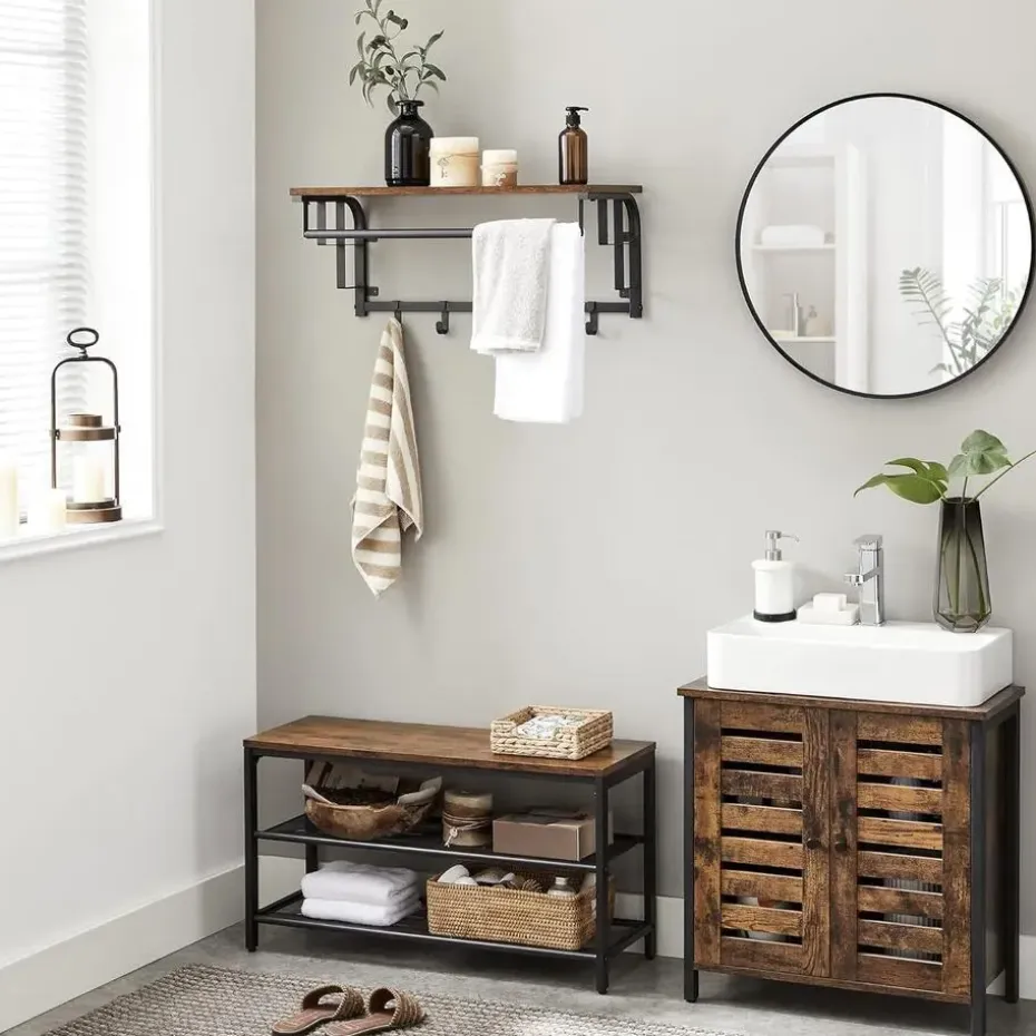 Wandkapstok - vintage - 5 haken - 66x27x30 cm - vintage bruin