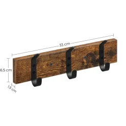 Wandkapstok met 6 Haken - compacte houten Muurkapstok - Vintage Bruin en Zwart