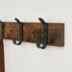 Wandkapstok met 6 Haken - compacte houten Muurkapstok - Vintage Bruin en Zwart