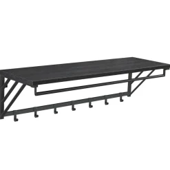 Wandkapstok met Plank en 7 Haken, Metaal en Hout, Zwart