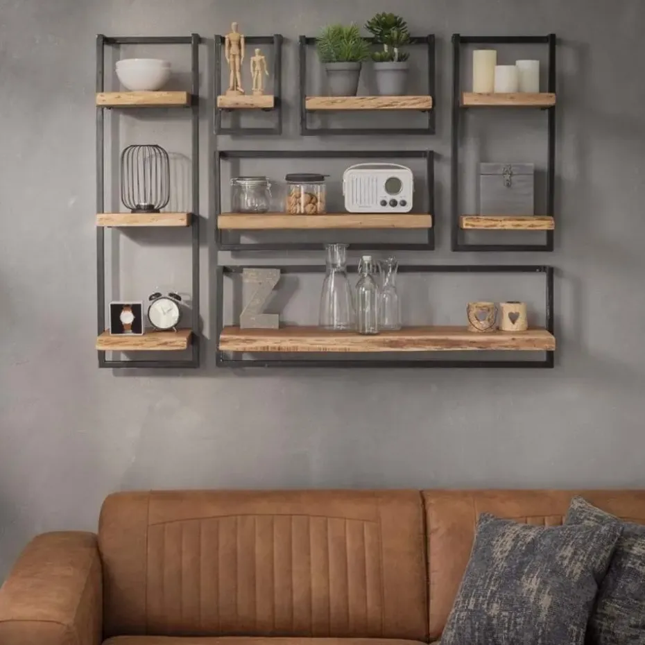 Wandplank Edge 65x25x30cm - Acaciahout & Metaal