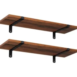 Wandplank, set van 2, 60 x 20 x 7 cm, zwevende plank, bruin-zwart