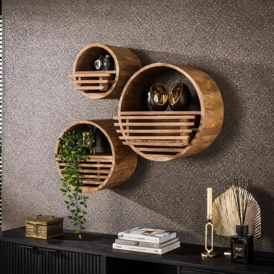 Wandplank Wes ø40cm x25cm-zandkleurig mangohout