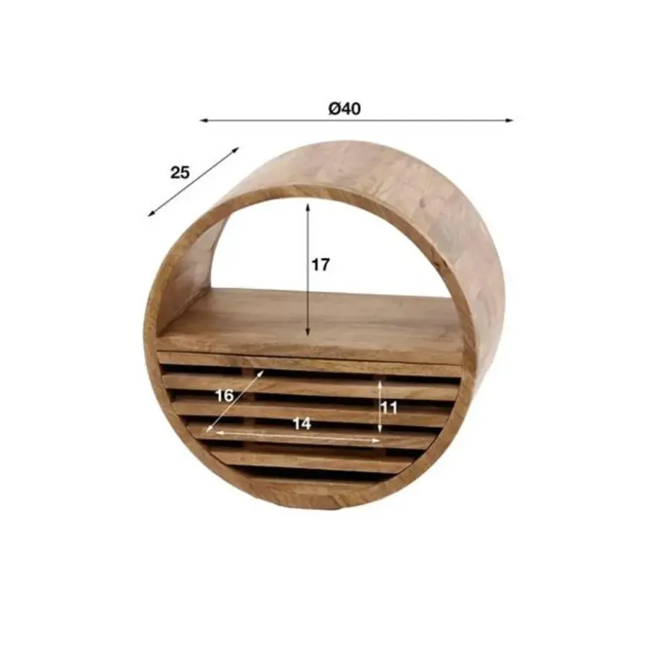 Wandplank Wes ø40cm x25cm-zandkleurig mangohout