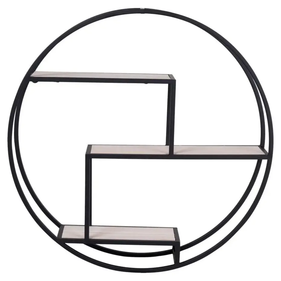 Wandplank Zwart Ø62cm - Metaal & Hout - Wandplank Rotterdam