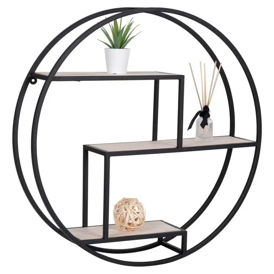 Wandplank Zwart Ø62cm - Metaal & Hout - Wandplank Rotterdam