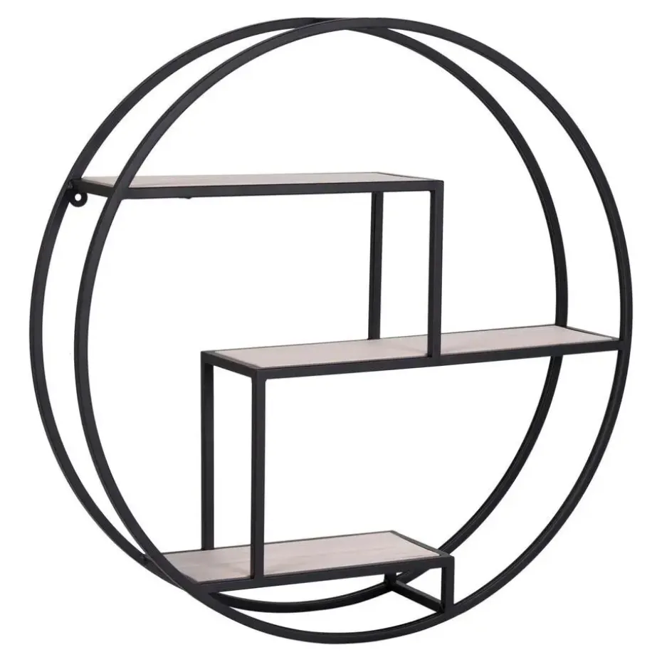 Wandplank Zwart Ø62cm - Metaal & Hout - Wandplank Rotterdam