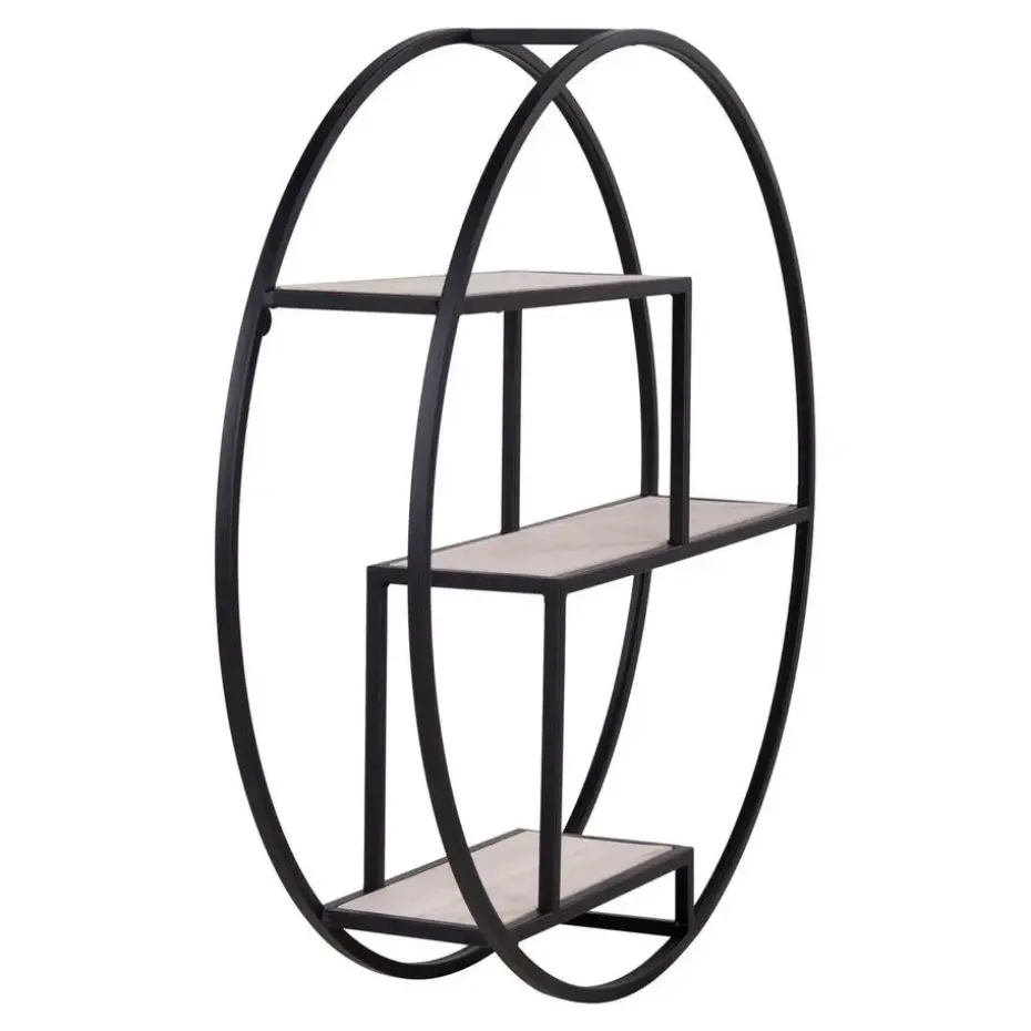 Wandplank Zwart Ø62cm - Metaal & Hout - Wandplank Rotterdam
