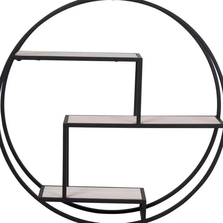 Wandplank Zwart Ø62cm - Metaal & Hout - Wandplank Rotterdam