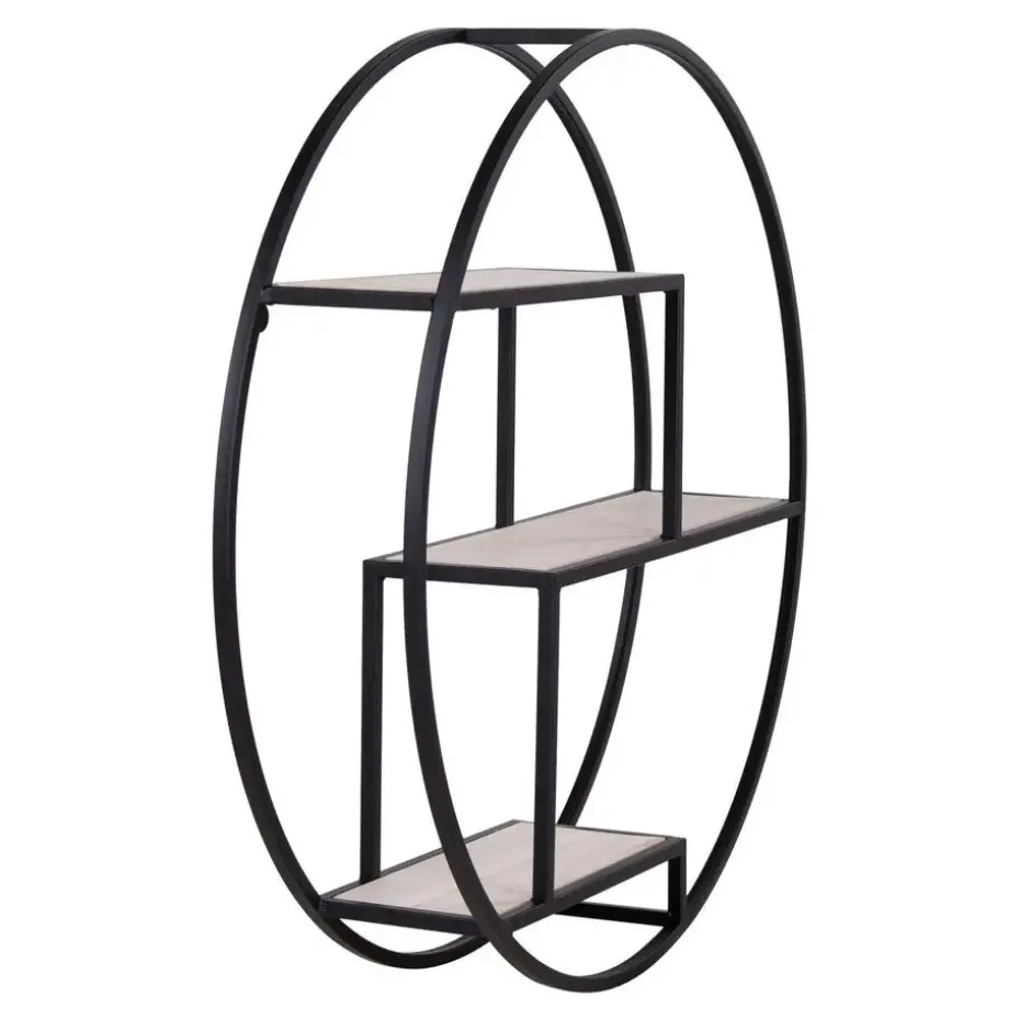 Wandplank Zwart Ø62cm - Metaal & Hout - Wandplank Rotterdam