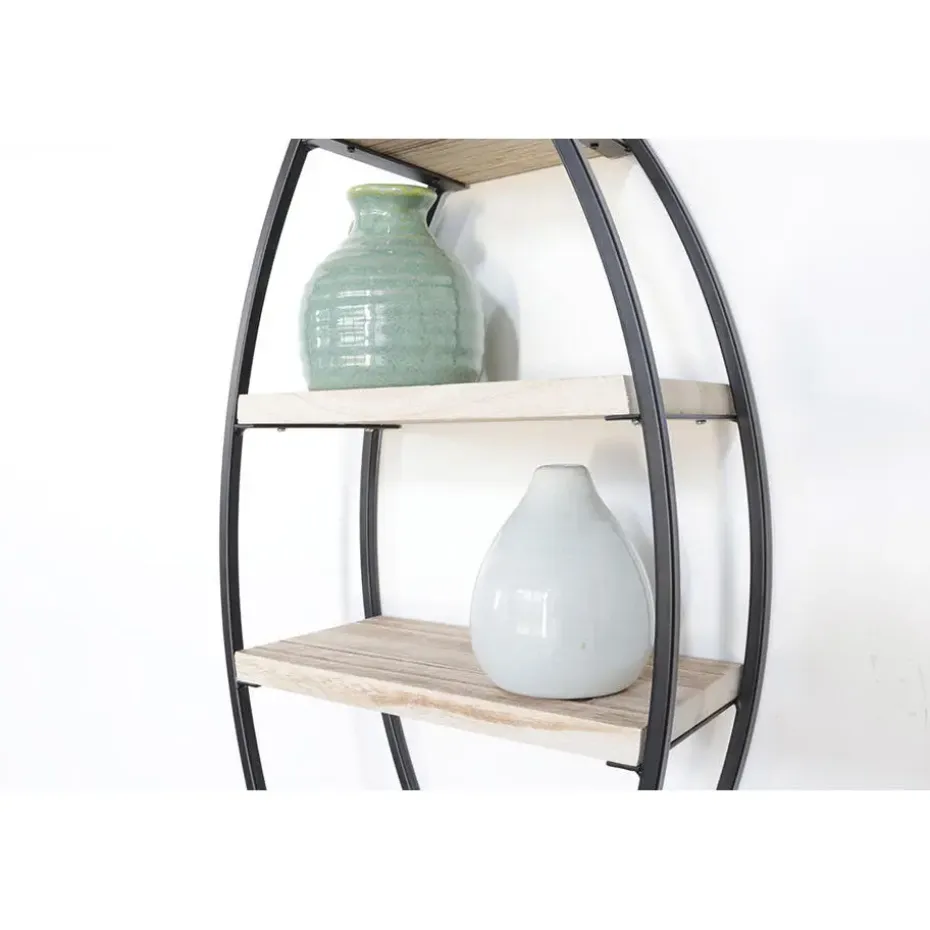 Wandrek ovaal met 4 houten plankjes - 26x60 cm