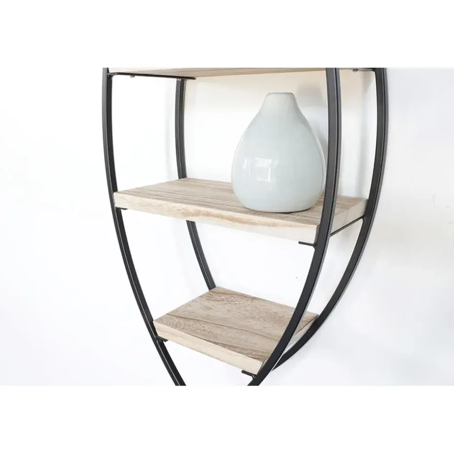 Wandrek ovaal met 4 houten plankjes - 26x60 cm