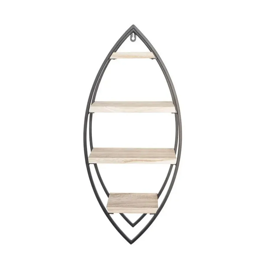 Wandrek ovaal met 4 houten plankjes - 26x60 cm