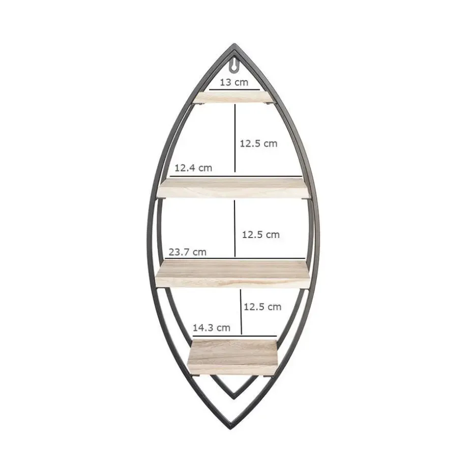 Wandrek ovaal met 4 houten plankjes - 26x60 cm