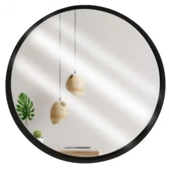 Wandspiegel - rond - houten frame - zwart - D50 cm