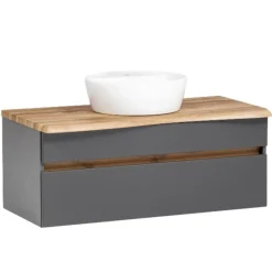 Wastafelmeubel Vikas 101cm 2 lades - antraciet/eik