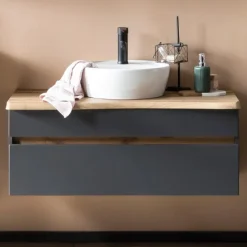 Wastafelmeubel Vikas 101cm 2 lades - antraciet/eik