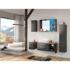 Wastafelonderkast Dasa (links) 90cm met 2 lades - grafiet/mat grijs