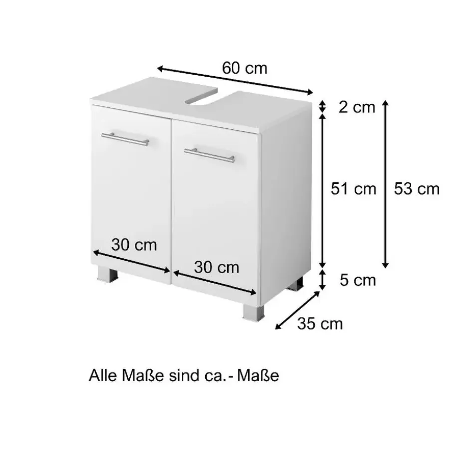 Wastafelonderkast Pollet 60cm 2 deuren - wit