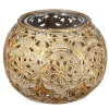 Waxinelichthouder - goudkleurig - metaal met glas - 7 cm