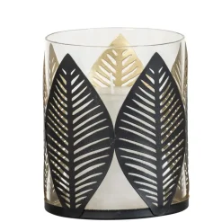 Waxinelichthouder Blad - zwart/goud - 12xØ10 cm