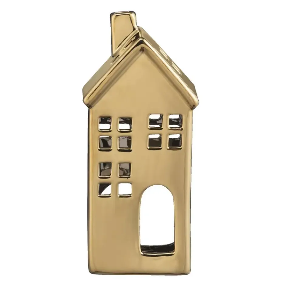Waxinelichthouder Huis - goudkleur - 17,5x8x7 cm