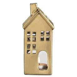 Waxinelichthouder Huis - goudkleur - 17,5x8x7 cm