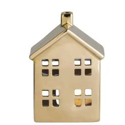 Waxinelichthouder Huis - goudkleur - 14,5x10,5x6,5 cm