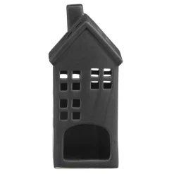 Waxinelichthouder Huis - zwart - 17,5x8x7 cm