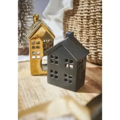 Waxinelichthouder Huis - zwart - 17,5x8x7 cm