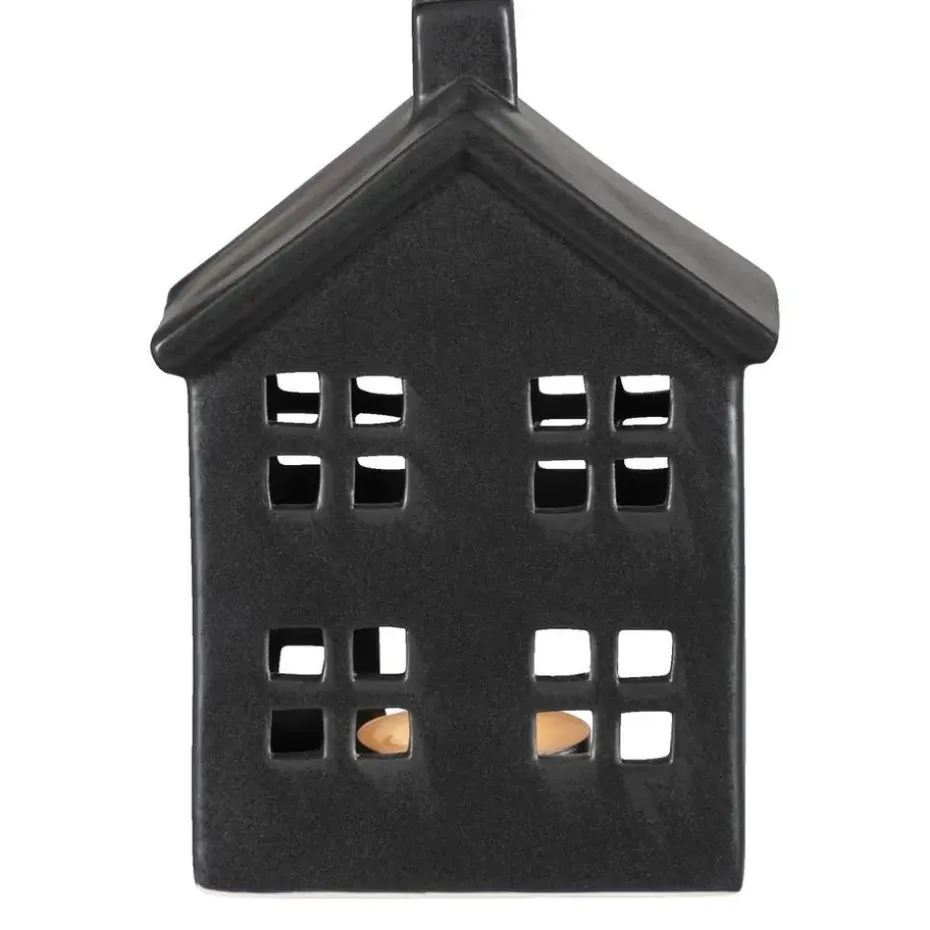 Waxinelichthouder Huis - zwart - 14,5x10,5x6,5 cm